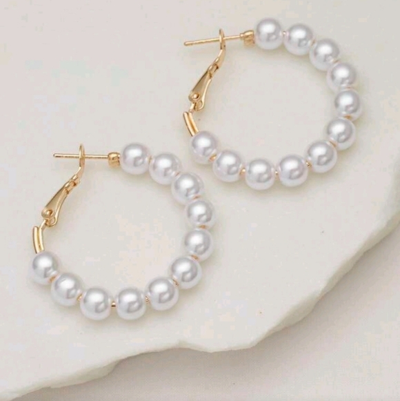 Chic Gold and White Pearl Earrings - Picture 2 of 7